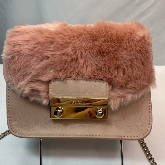 Furla Blush Faux Fur Crossbody Bag NWT Comes with Dust Bag